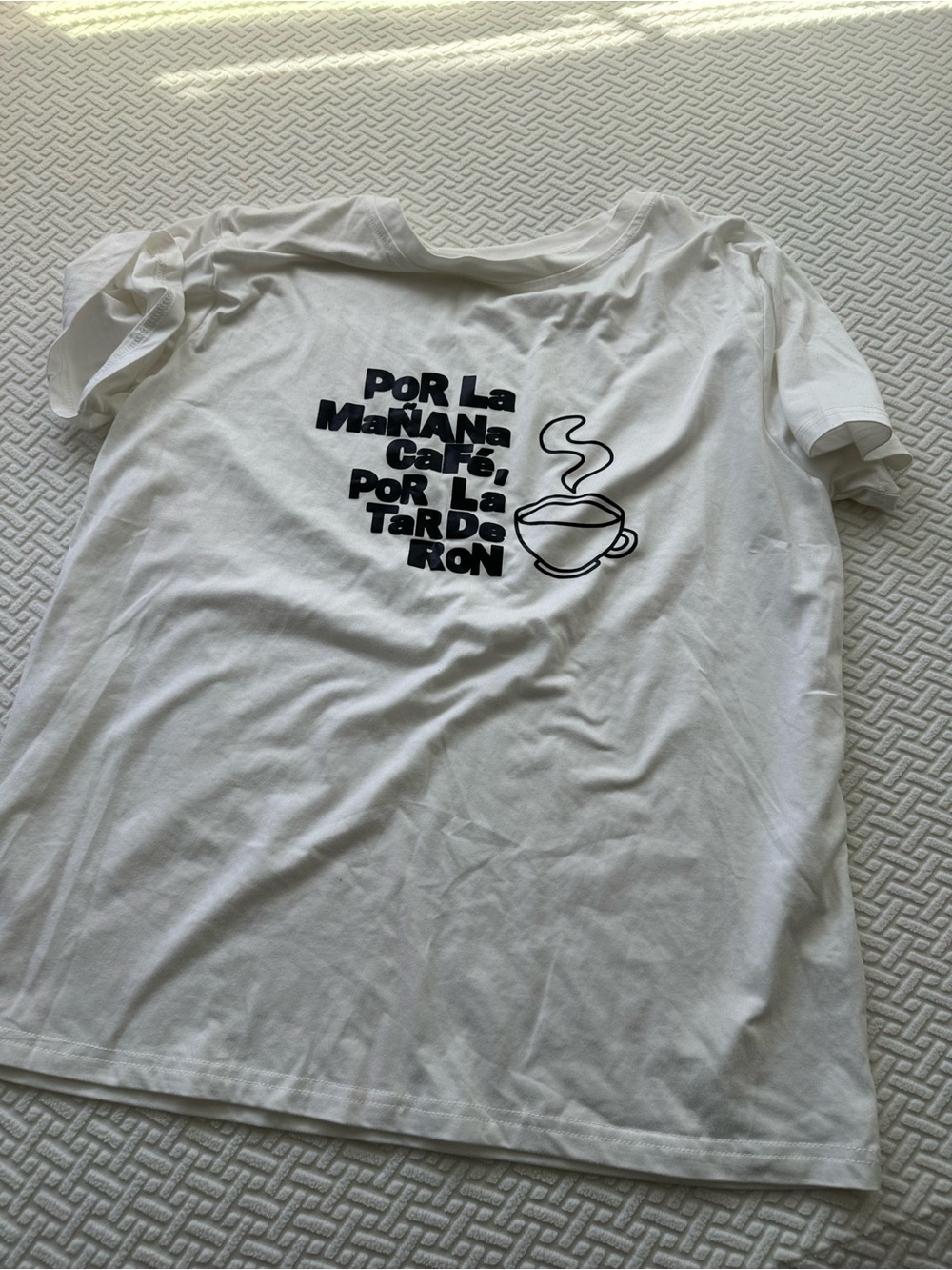 White Graphic Tee with Black Coffee Design